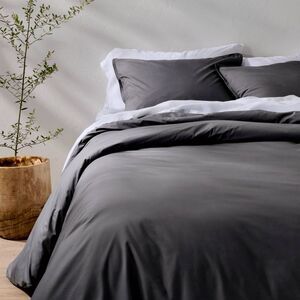 Full/Queen Cotton Percale Duvet Set Dark Gray - Casaluna
